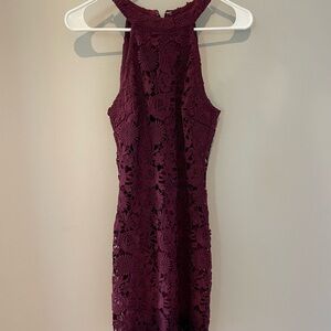 Elegant Lace Halter Dress - Burgundy